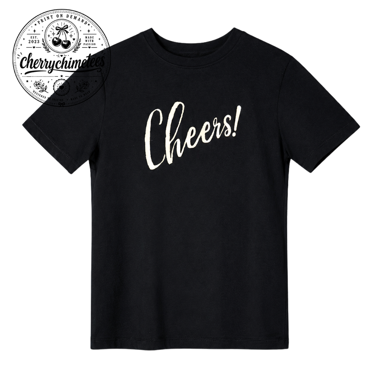 Cheers Black T-Shirt | Minimal Script Graphic Tee