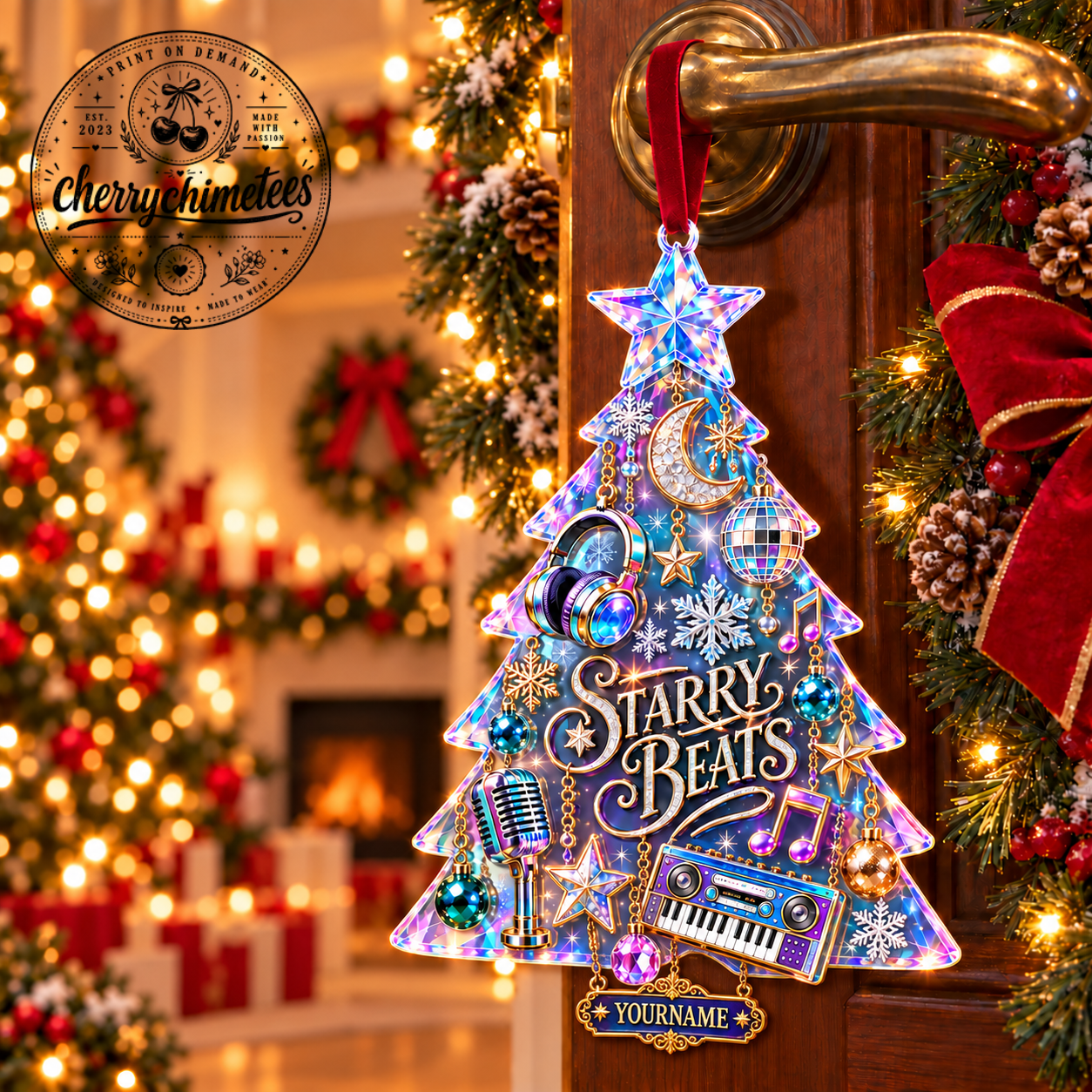 Custom name Starry Beats Christmas Ornament