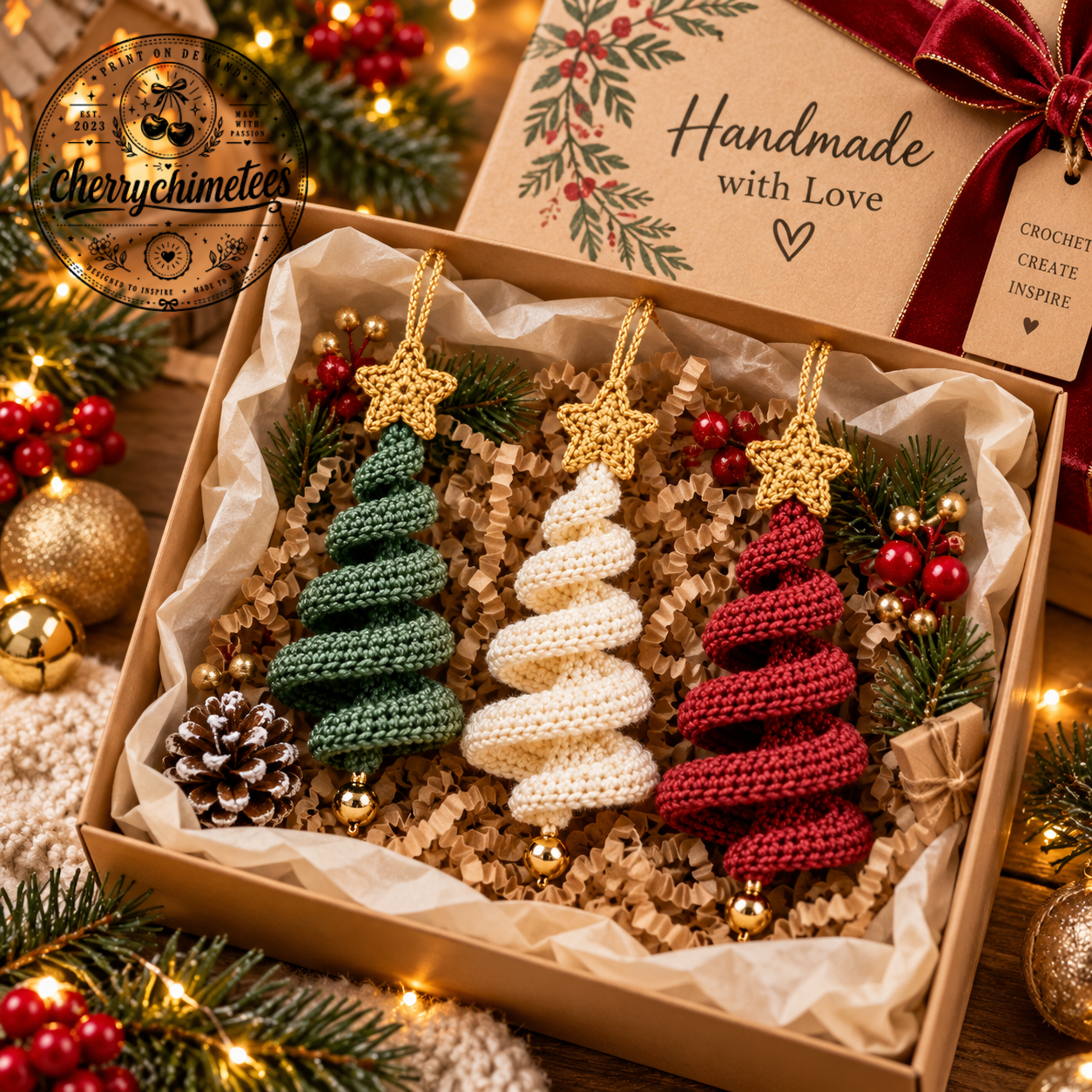 ornament (2) Handmade Crochet Spiral Christmas Tree Ornament Set